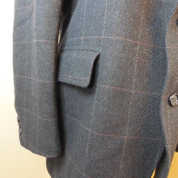 Vintage Jos A Banks Clothiers 100% Wool Dk Blue Plaid Sports Coat Union Label - Picture 7 of 11